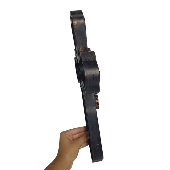 Ornate Metal Wall Cross 16" Bronze Decorative Scrollwork & Fleur-De-Lis Details - Picture 2 of 6